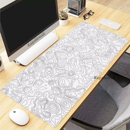 Black and White Topographic Map Art XXL Mouse Pad - 900x400mm Rubber Gaming Setup Accessory