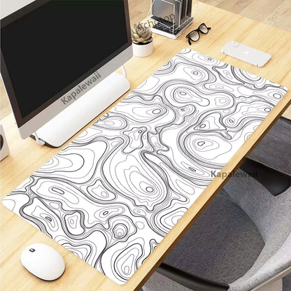 Black and White Topographic Map Art XXL Mouse Pad - 900x400mm Rubber Gaming Setup Accessory