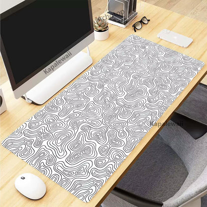 Black and White Topographic Map Art XXL Mouse Pad - 900x400mm Rubber Gaming Setup Accessory