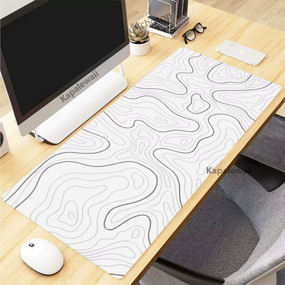 Black and White Topographic Map Art XXL Mouse Pad - 900x400mm Rubber Gaming Setup Accessory