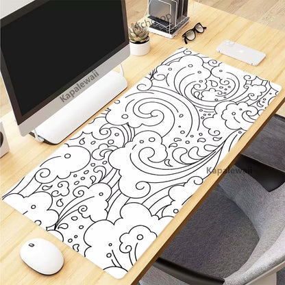 Black and White Topographic Map Art XXL Mouse Pad - 900x400mm Rubber Gaming Setup Accessory